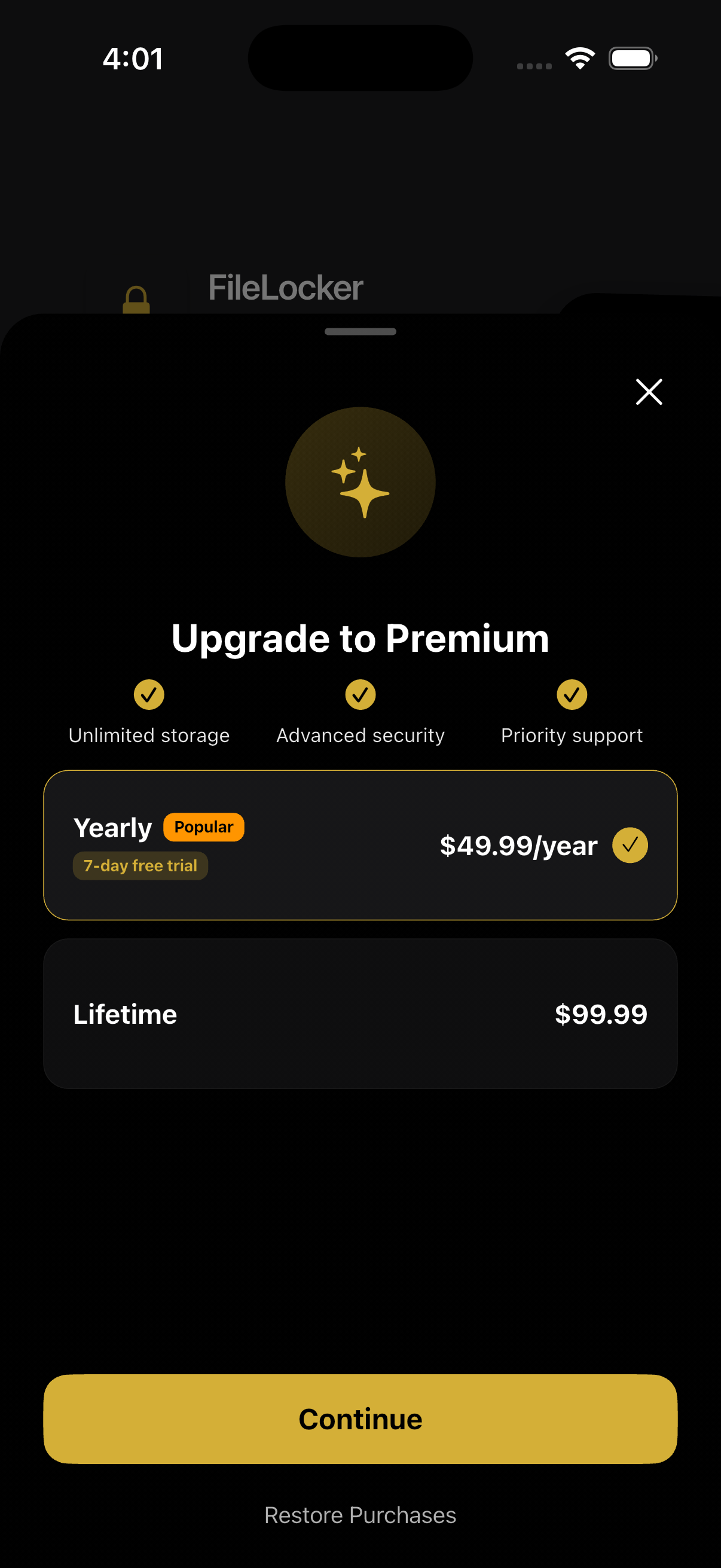 In App Purchase - Dark Theme